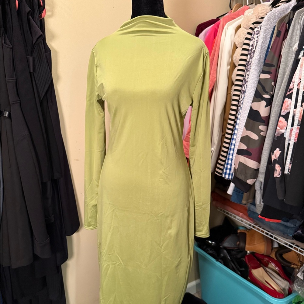 Boohoo Light Green Long Sleeve Dress